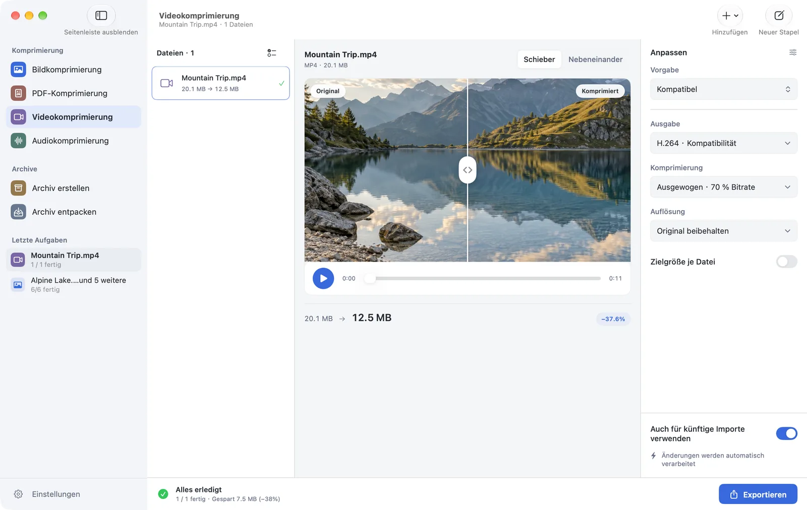 Videokomprimierung in PubToo für Mac