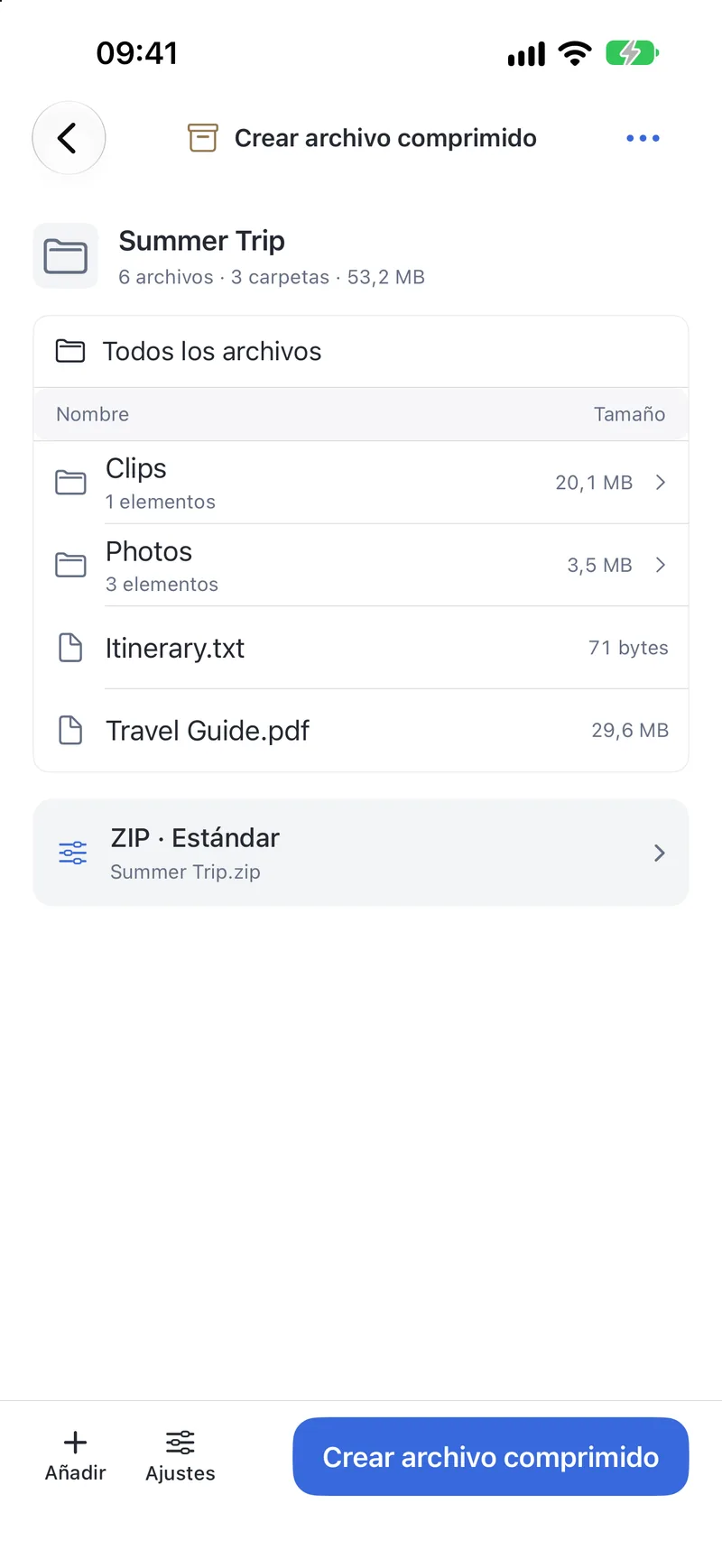 PubToo Go · Crear archivo comprimido