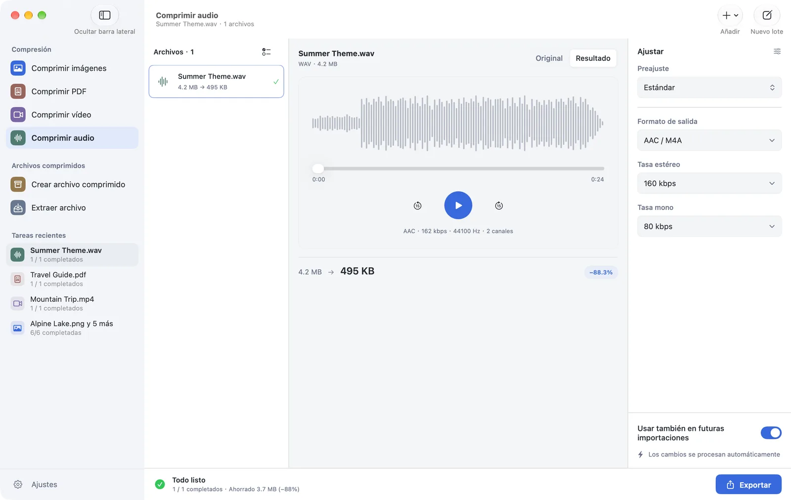 PubToo · Comprimir audio