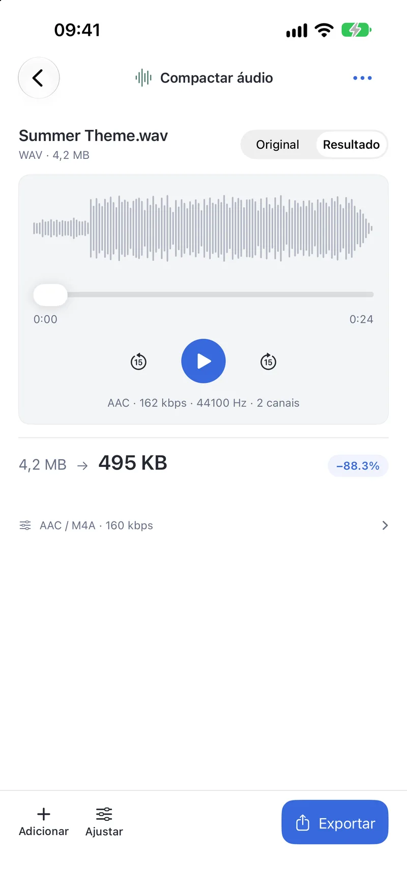 PubToo Go · Compactar áudio