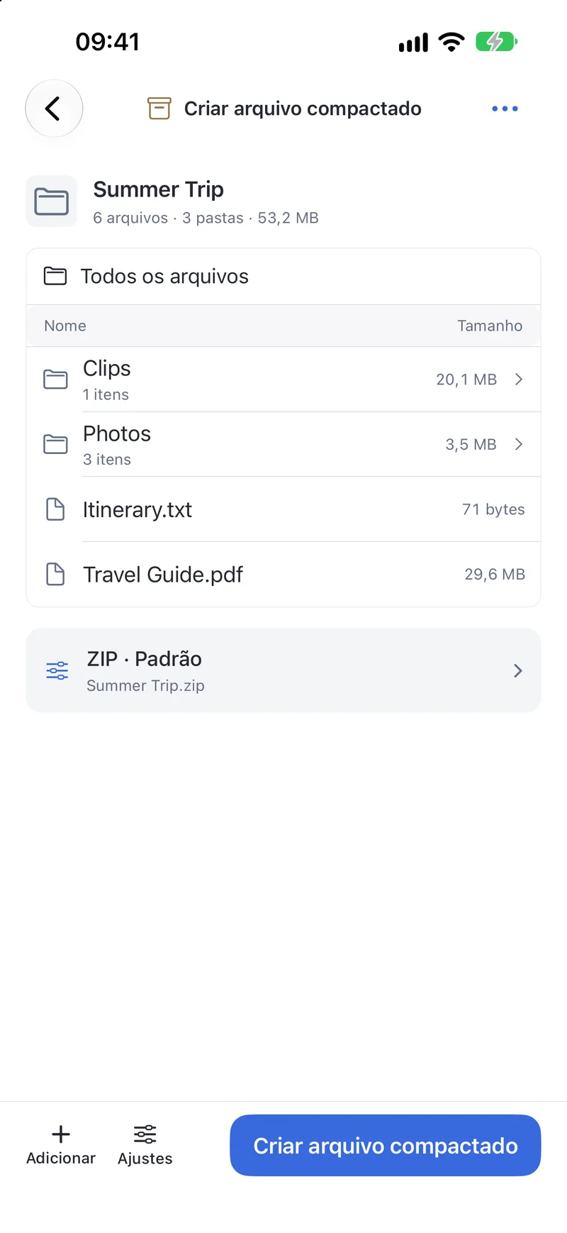 PubToo Go · Criar arquivo compactado